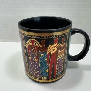 Laurel Burch 1988 TRIBAL SPIRIT Ceramic Mug, Multicolor/Gold Accents, Rare Japan